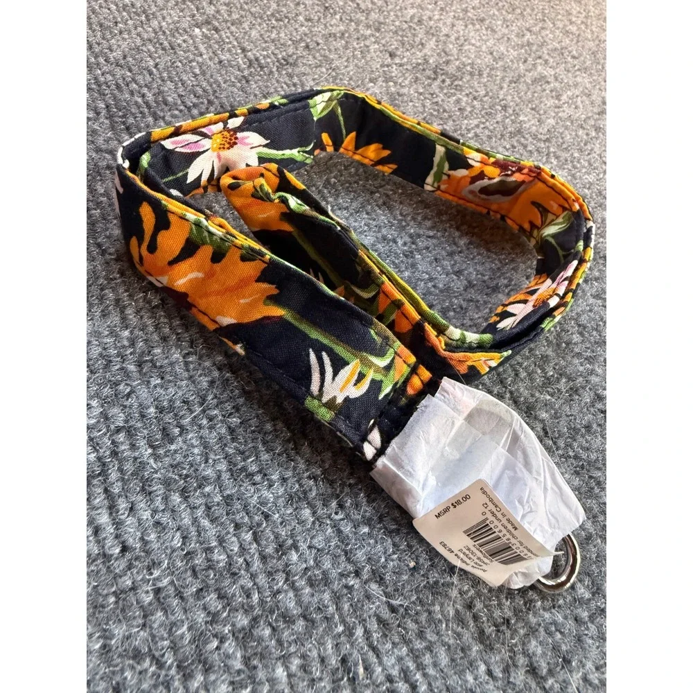 Vera Bradley Wide Lanyard Sunflowers Floral Cotton ID Key Holder Navy Yellow